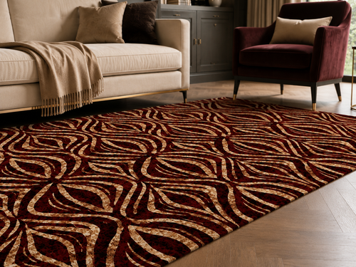 Abstract Geometric Teardrop Pattern Area Rug | Brown Beige Retro Motif