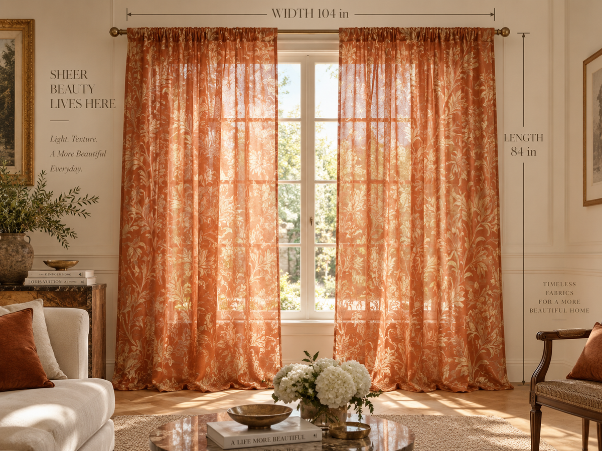 Aurelia Terracotta Botanical Designer Curtains | 104” W × 84” L