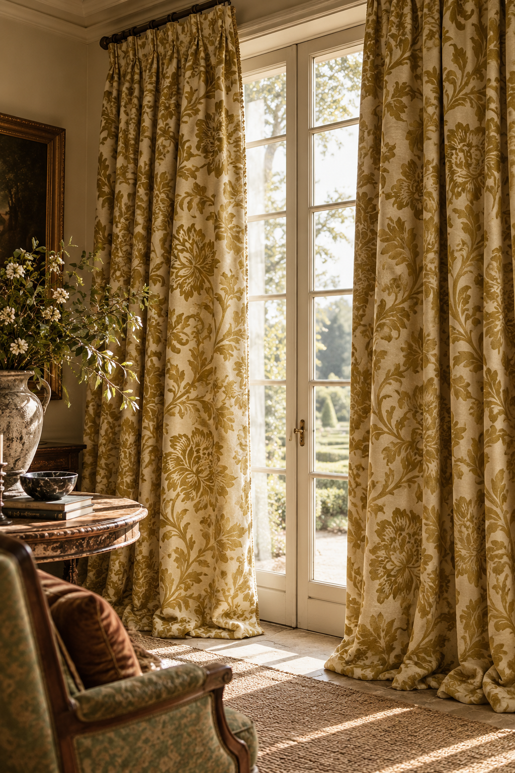 Amelia Chenille Curtains – Interlined Floral Pair, 104”W × 84”L