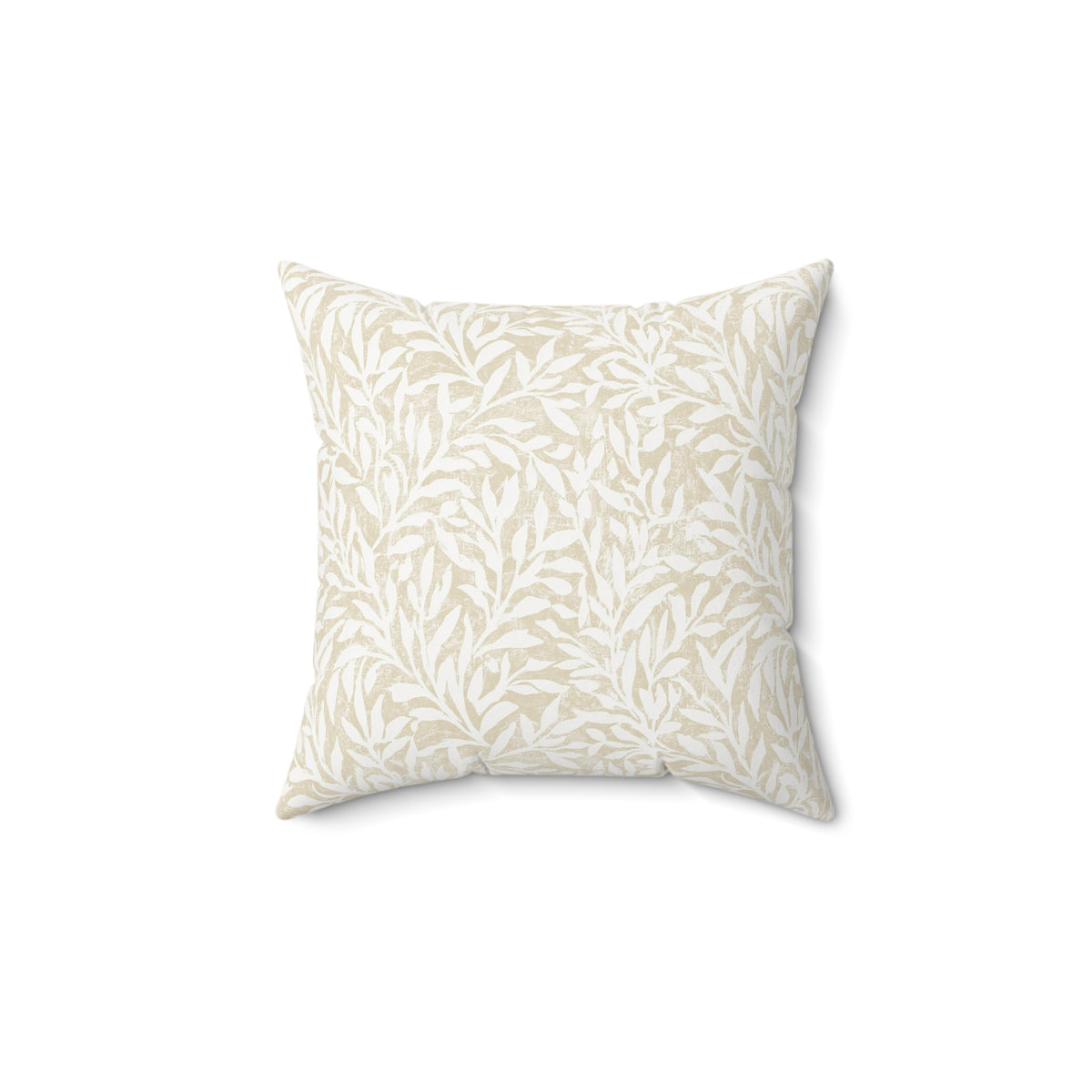 Neutral Leaf Pattern Faux Suede Square Pillow | Botanical Decorative Cushion