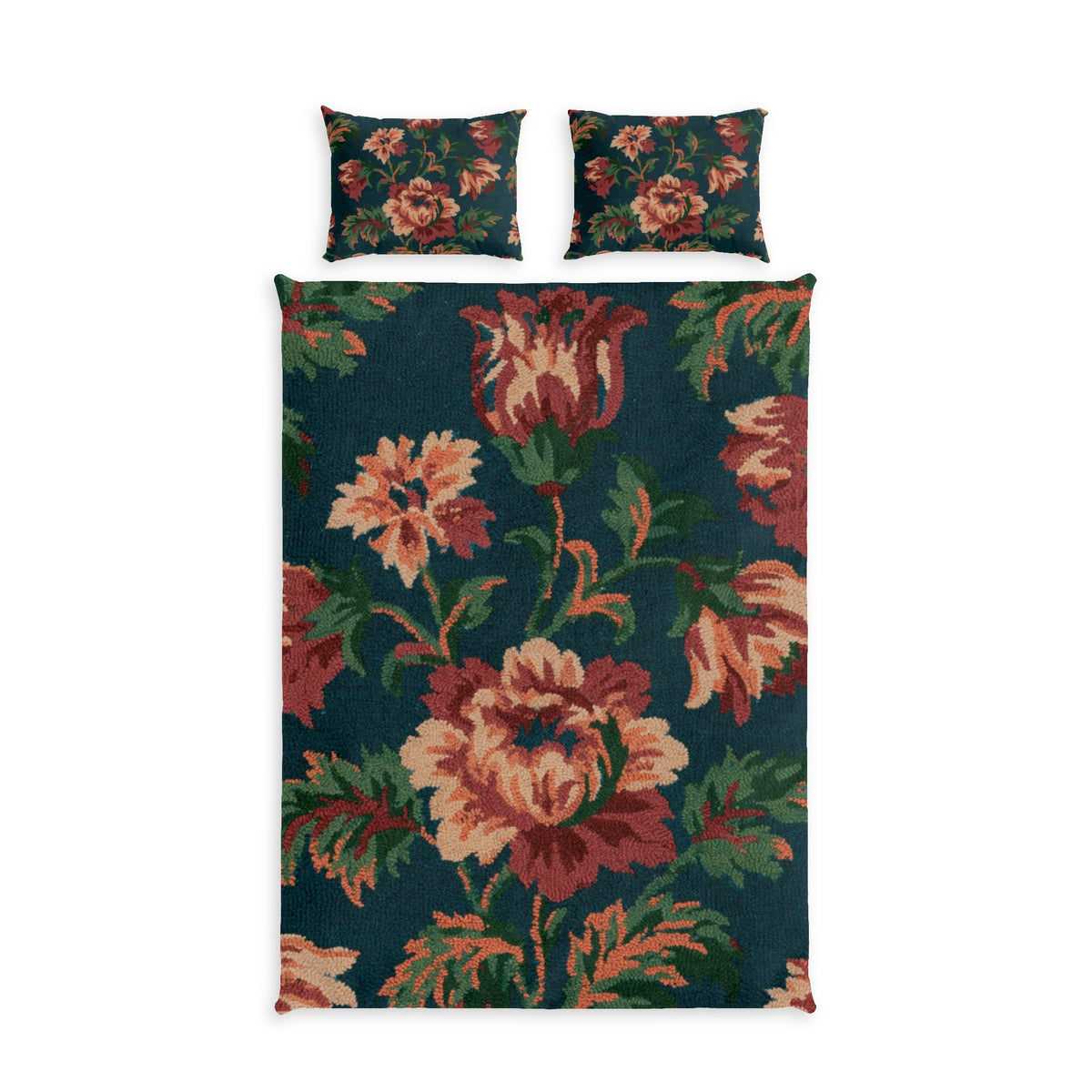 Vintage Floral Pattern Cotton Bed Set | Dark Teal Rose Duvet Cover