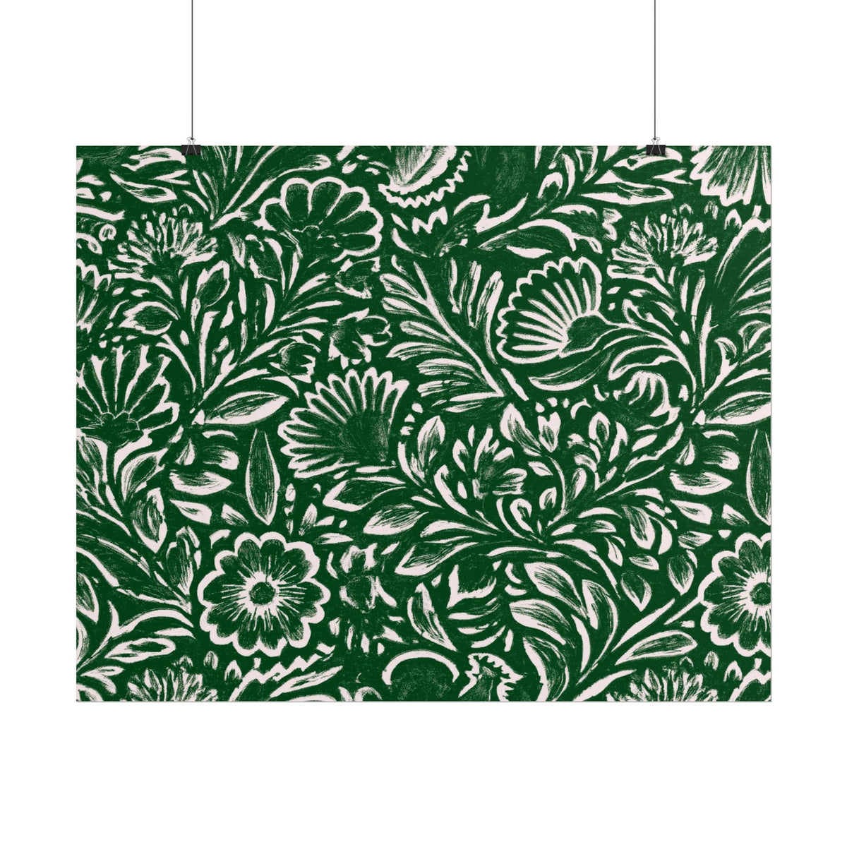 Green Floral Pattern Rolled Poster | Botanical Wall Art