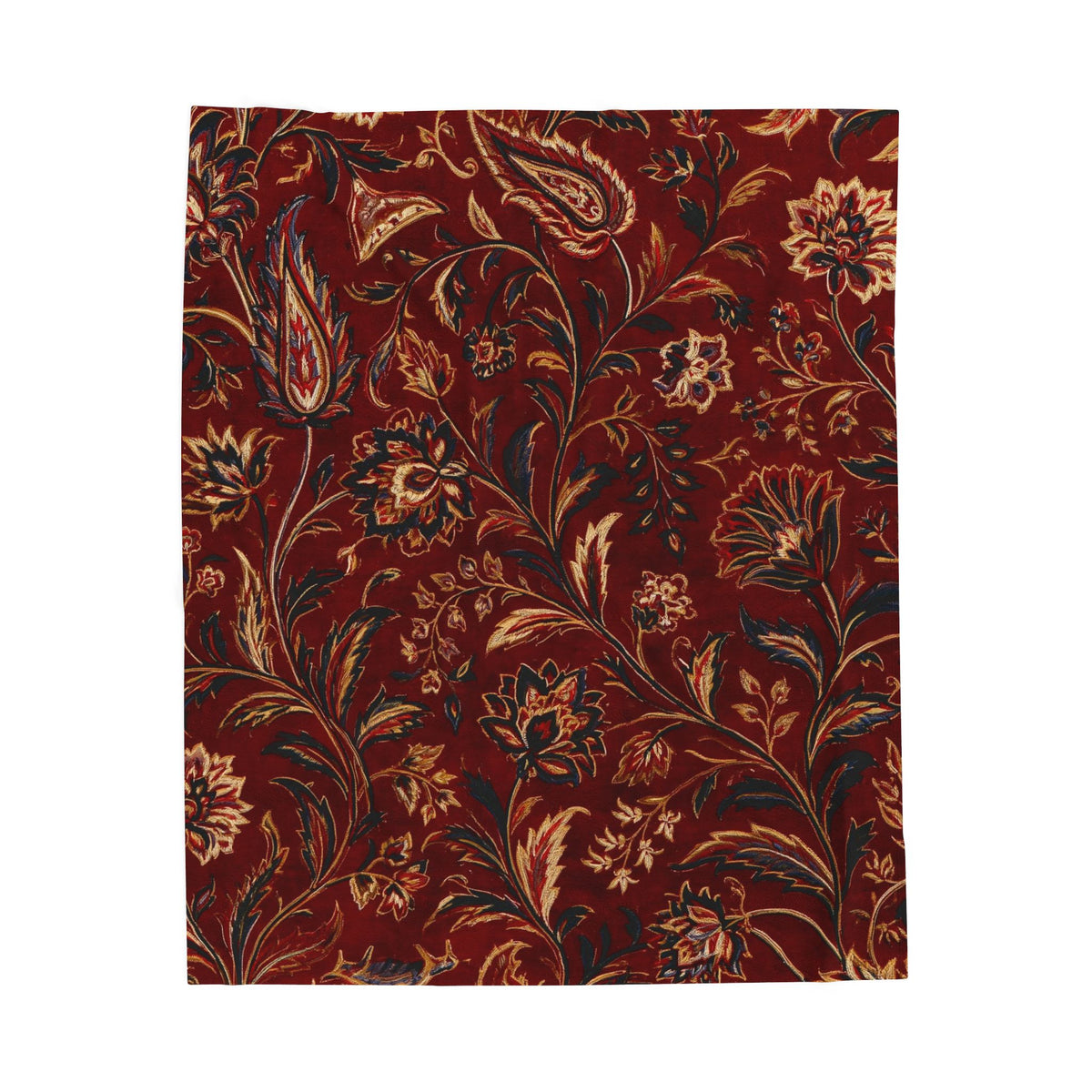 Red Floral Paisley Velveteen Plush Blanket | Vintage Botanical Throw