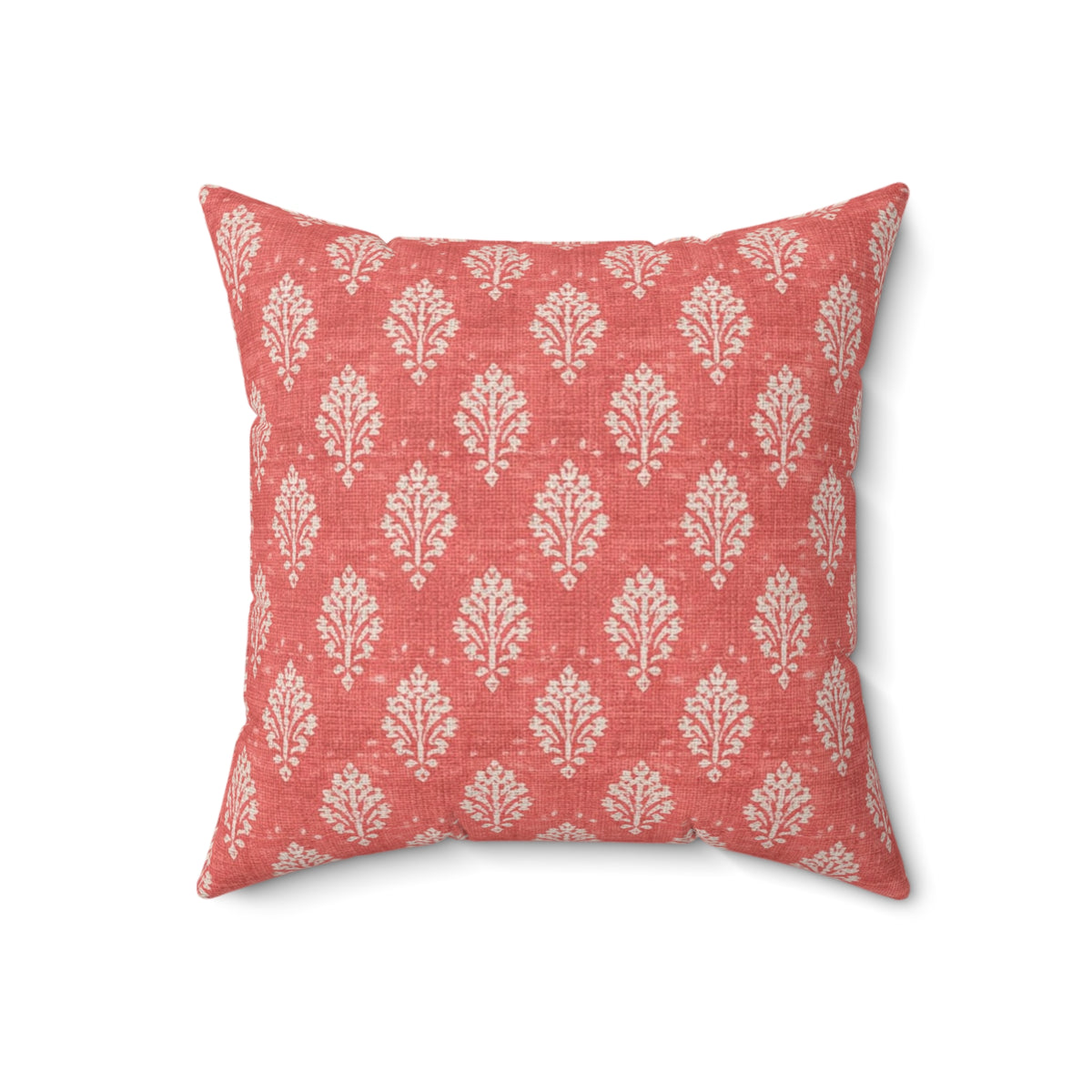 Coral Damask Pattern Faux Suede Square Pillow | Boho Home Decor