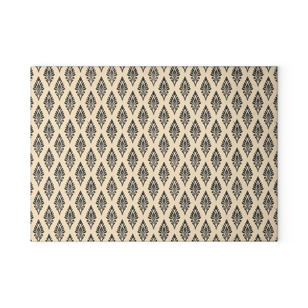 Neutral Geometric Ikat Pattern Glass Cutting Board | Boho Kitchen Décor
