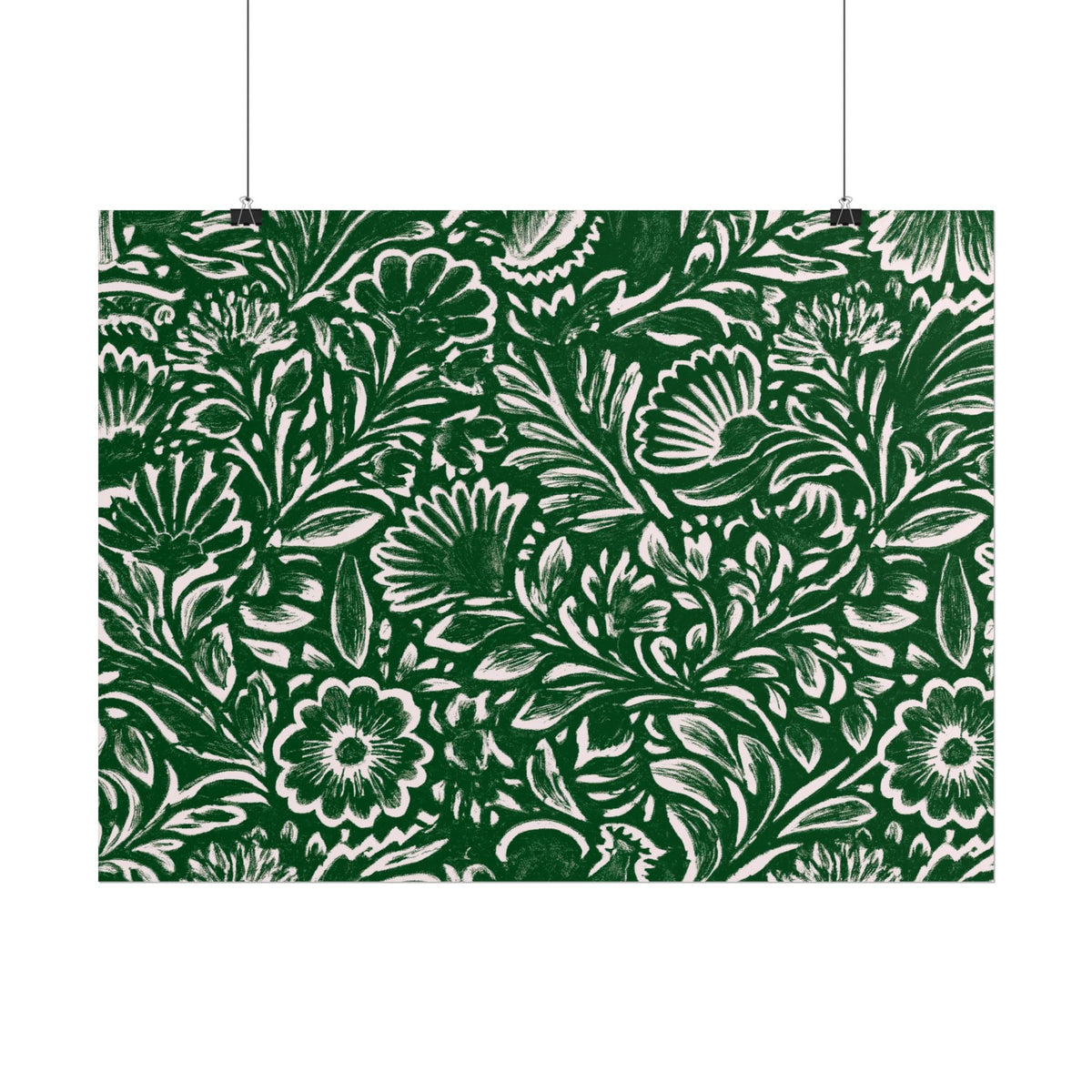 Green Floral Pattern Rolled Poster | Botanical Wall Art