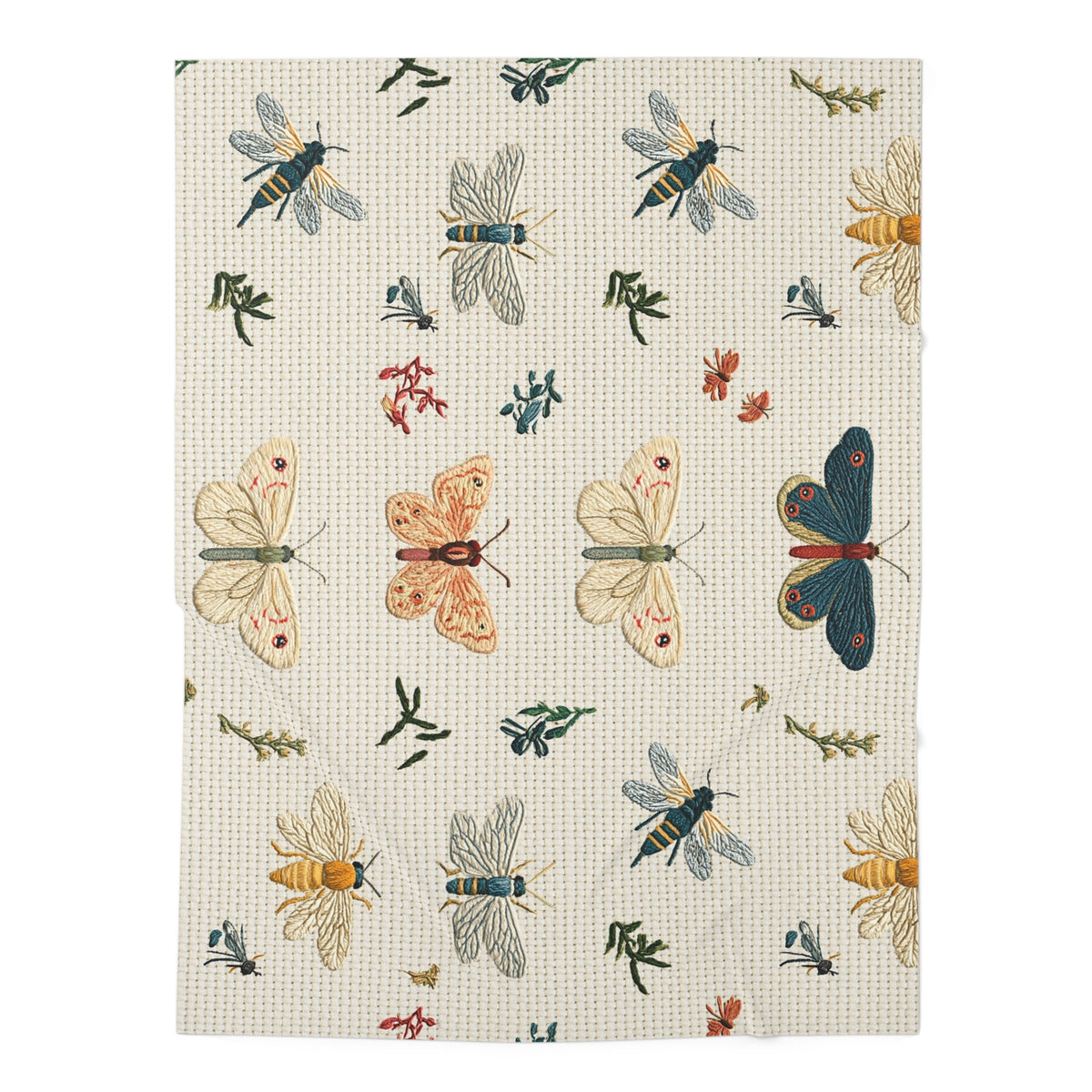 Vintage Moth & Bee Baby Swaddle Blanket – Botanical Insect Nursery Blanket – Cottagecore Newborn Gift