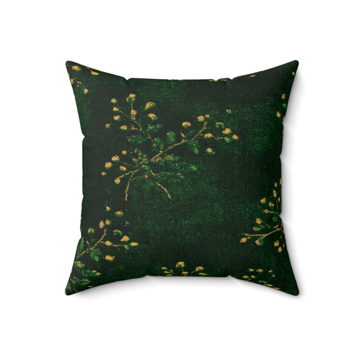 Green Botanical Sprig Pillow | Faux Suede Square Pillow