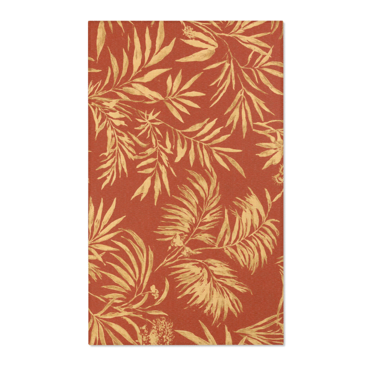 Tropical Palm Leaf Area Rug | Rust and Beige Botanical Floor Mat