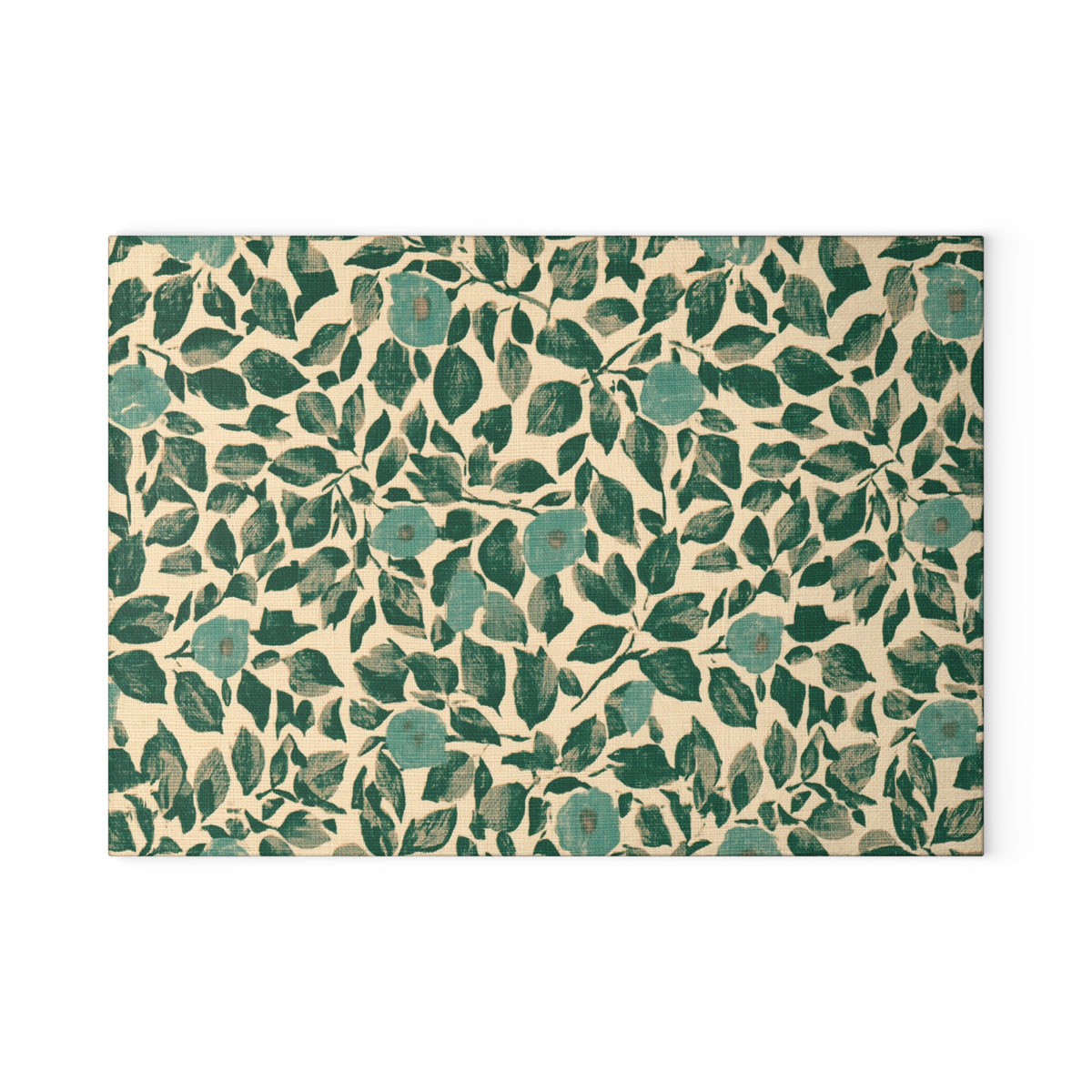 Teal Floral Leaves Glass Cutting Board | Botanical Kitchen Decor