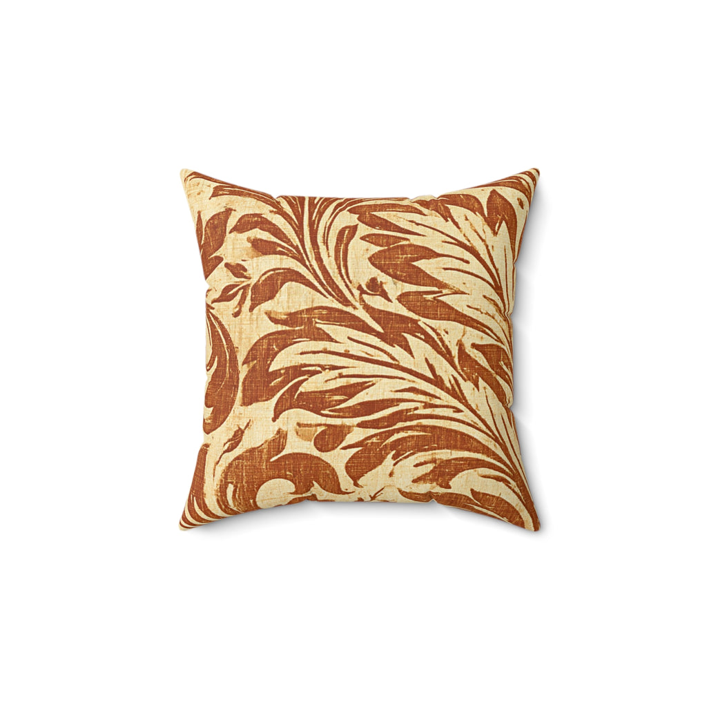 Rust Floral Scroll Faux Suede Square Pillow | Boho Damask Throw Cushion