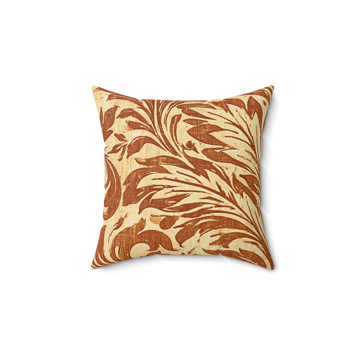 Rust Floral Scroll Faux Suede Square Pillow | Boho Damask Throw Cushion