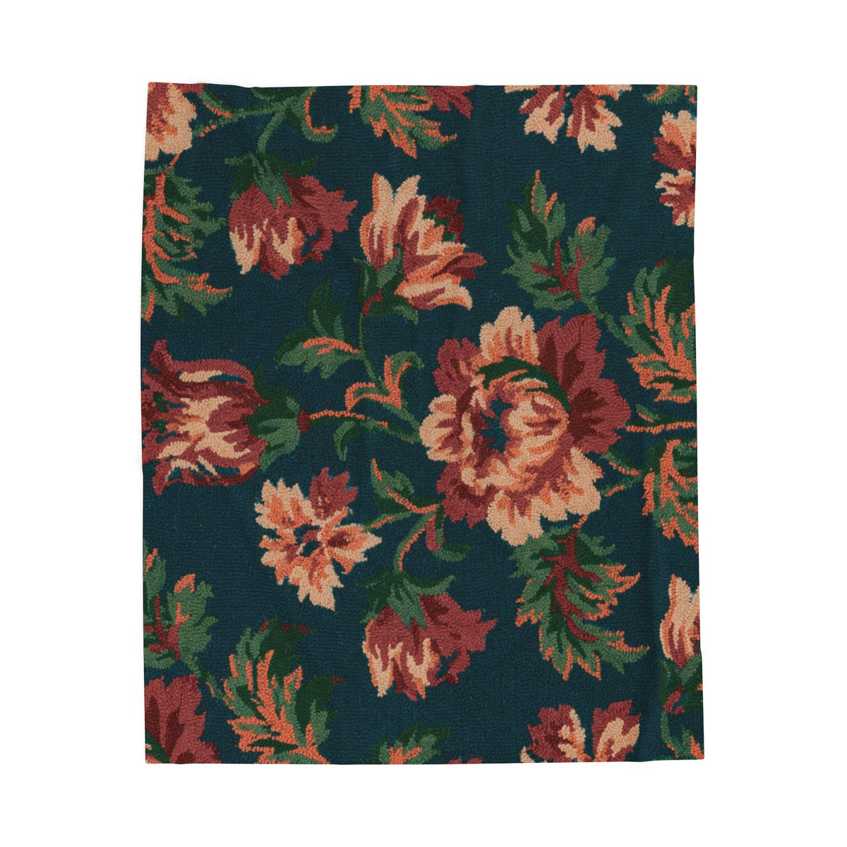 Vintage Floral Rose Pattern Velveteen Plush Blanket | Dark Green