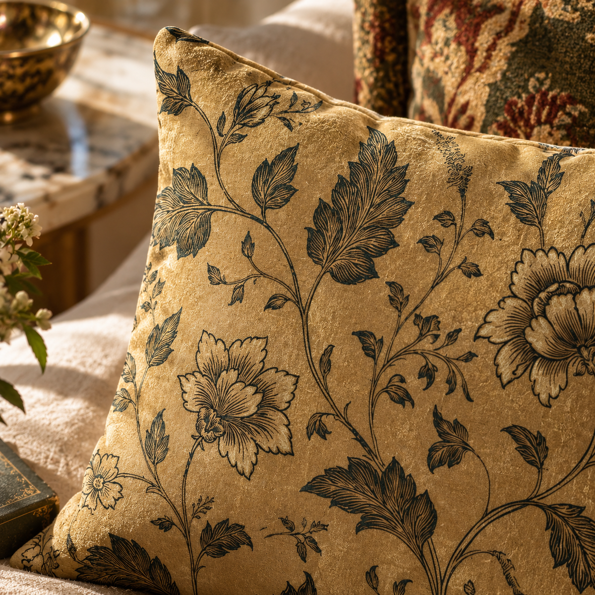 Ainsley Botanical Ochre Suede Vision Pillow