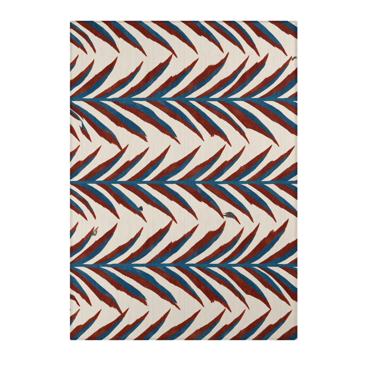Blue Red Palm Leaf Area Rug | Tropical Botanical Pattern
