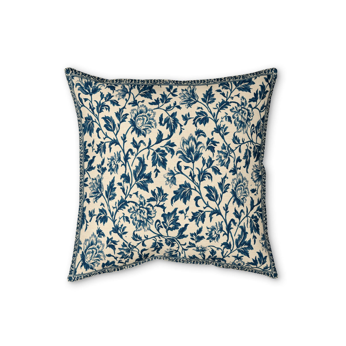 Blue Floral Vine Pillow | Faux Linen Decorative Throw Pillow