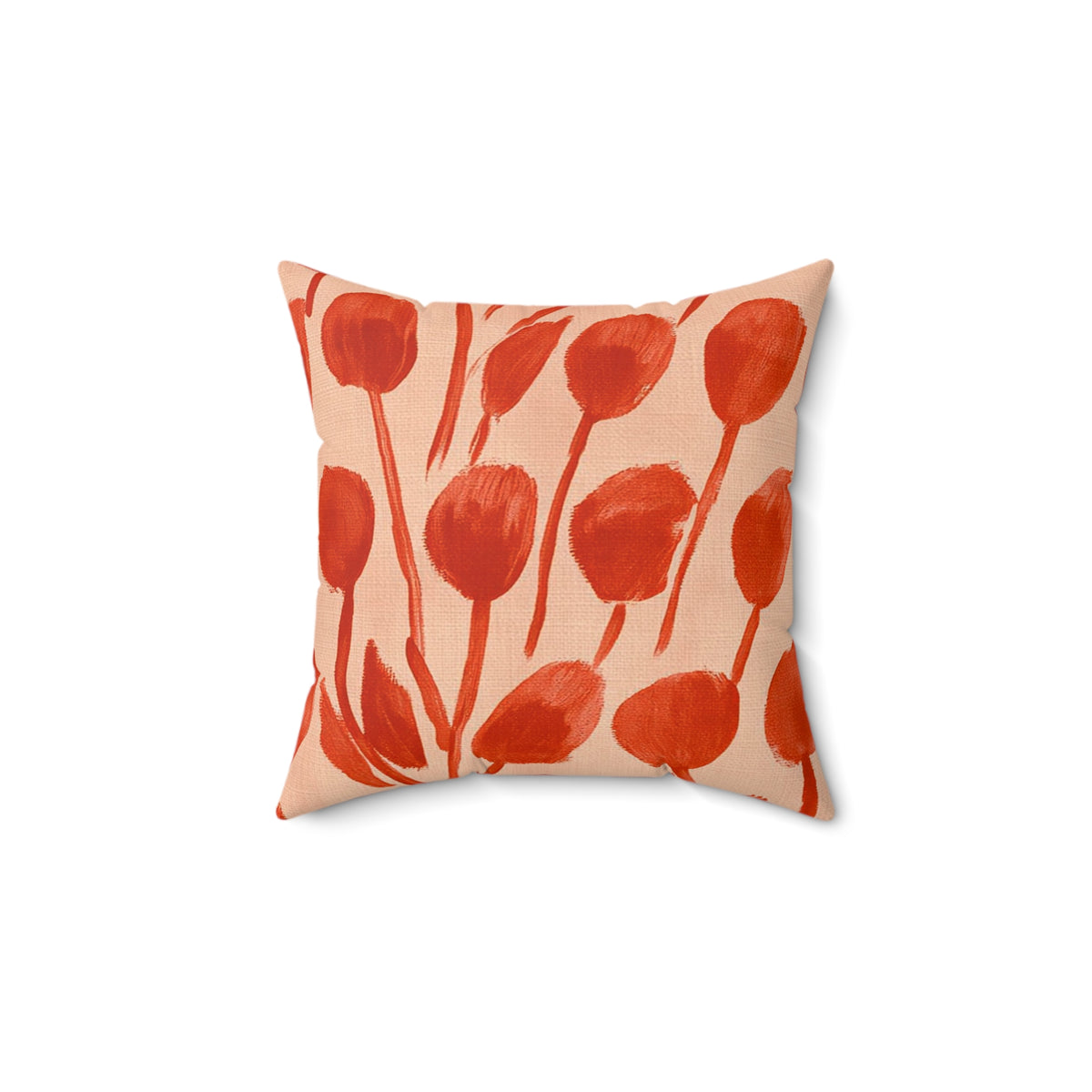 Red Tulip Watercolor Pillow | Faux Suede Square Pillow