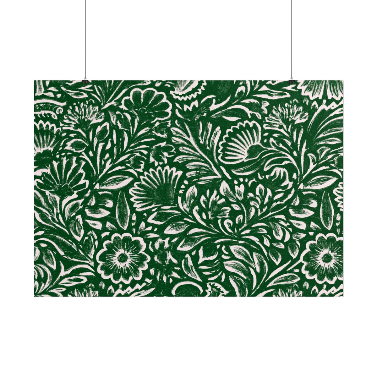 Green Floral Pattern Rolled Poster | Botanical Wall Art