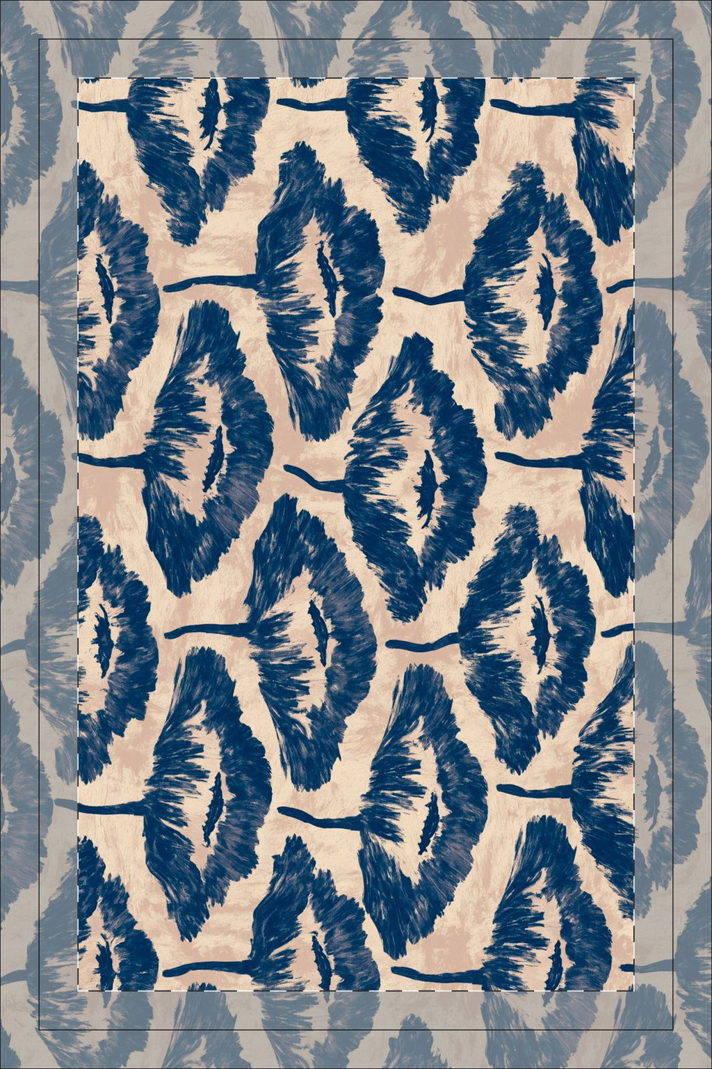Indigo Ikat Leaf Pattern Tea Towel | Double-Sided Waffle Texture
