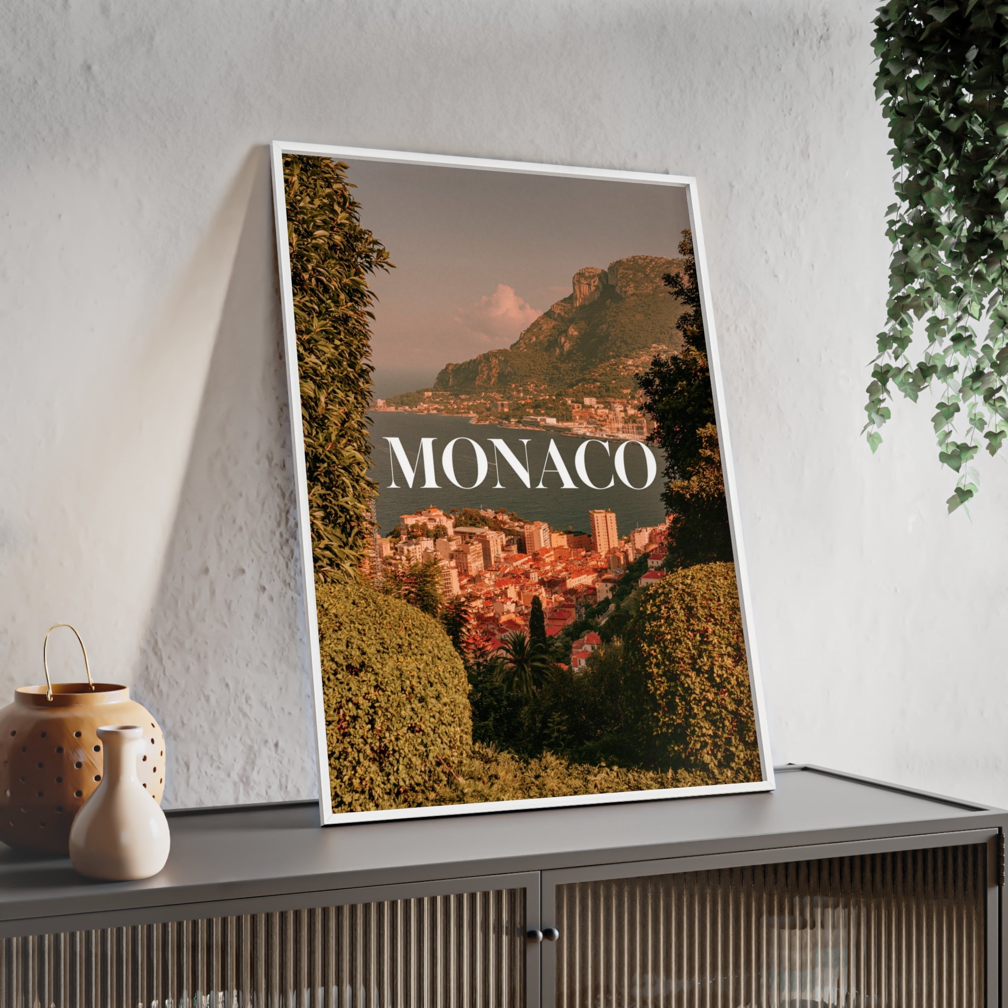 Monaco Coastal Cityscape Poster framed