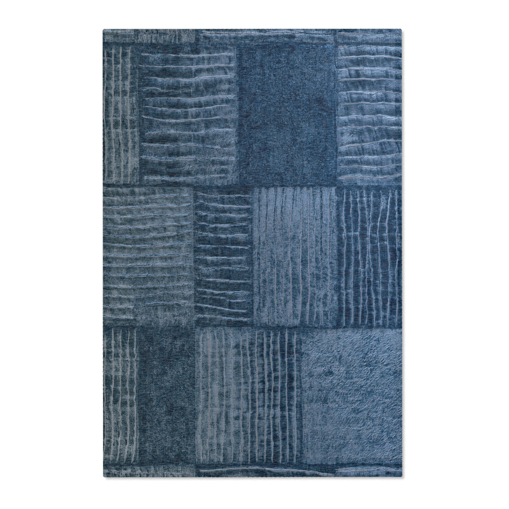 Blue Patchwork Textured Area Rug | Modern Geometric Floor Rug