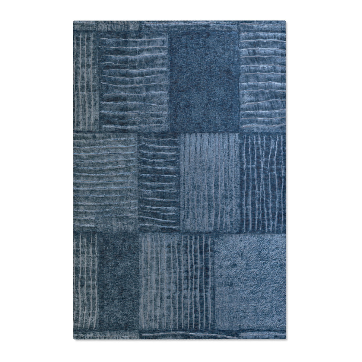 Blue Patchwork Textured Area Rug | Modern Geometric Floor Rug