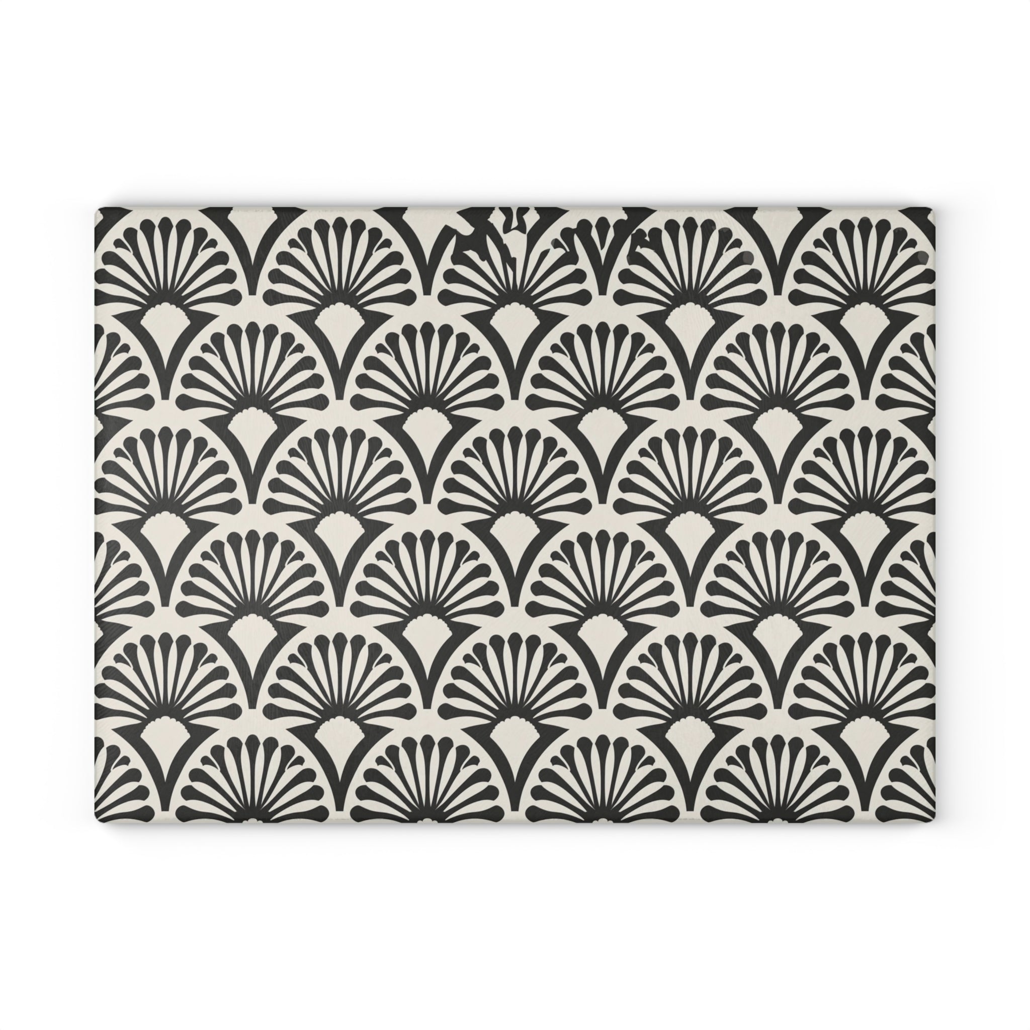 Art Deco Fan Pattern Glass Cutting Board | Black White Geometric Kitchen