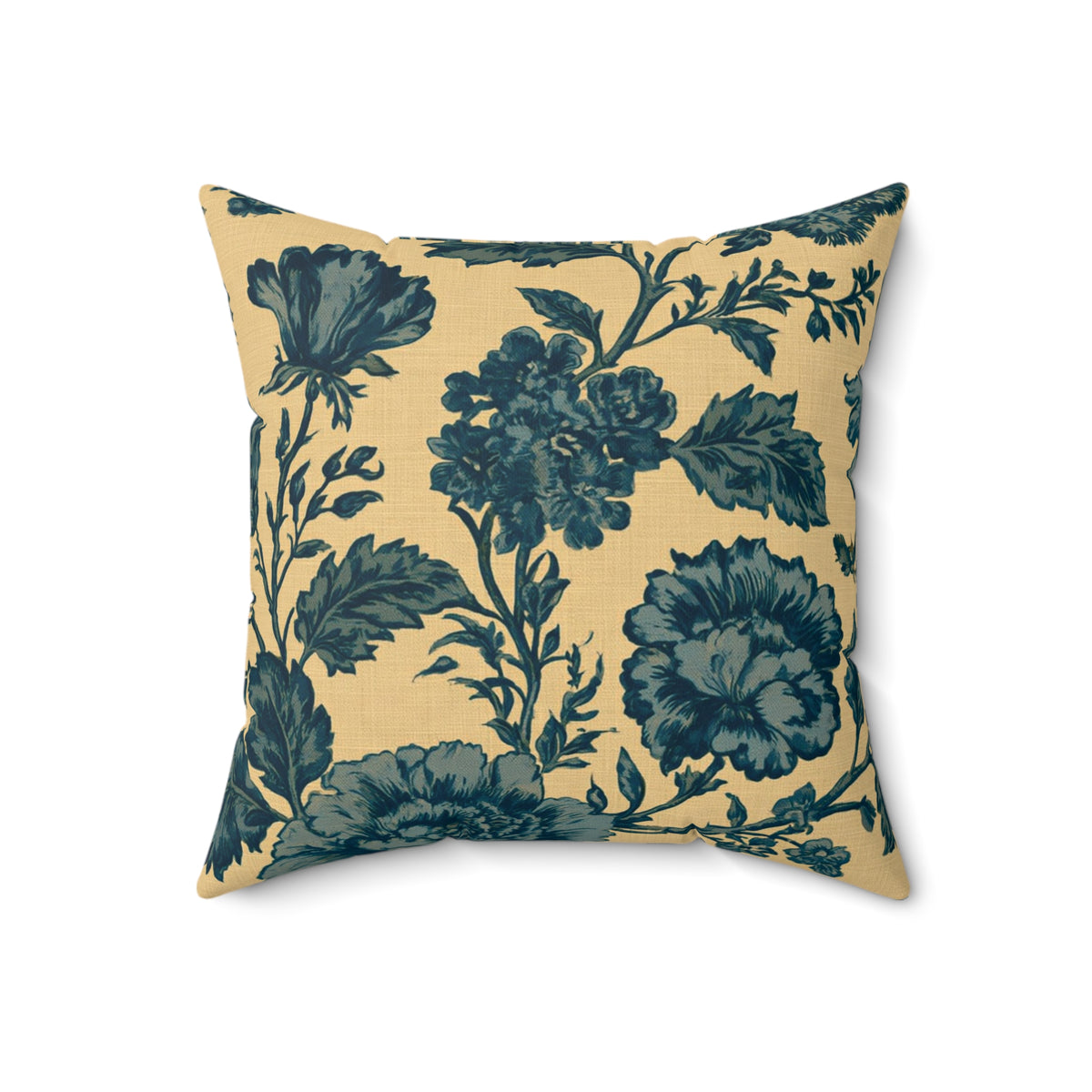 Vintage Blue Floral Pillow | Faux Suede Square Pillow