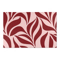 Red Leaf Pattern Area Rug | Pink Background, Botanical Abstract Floor Mat