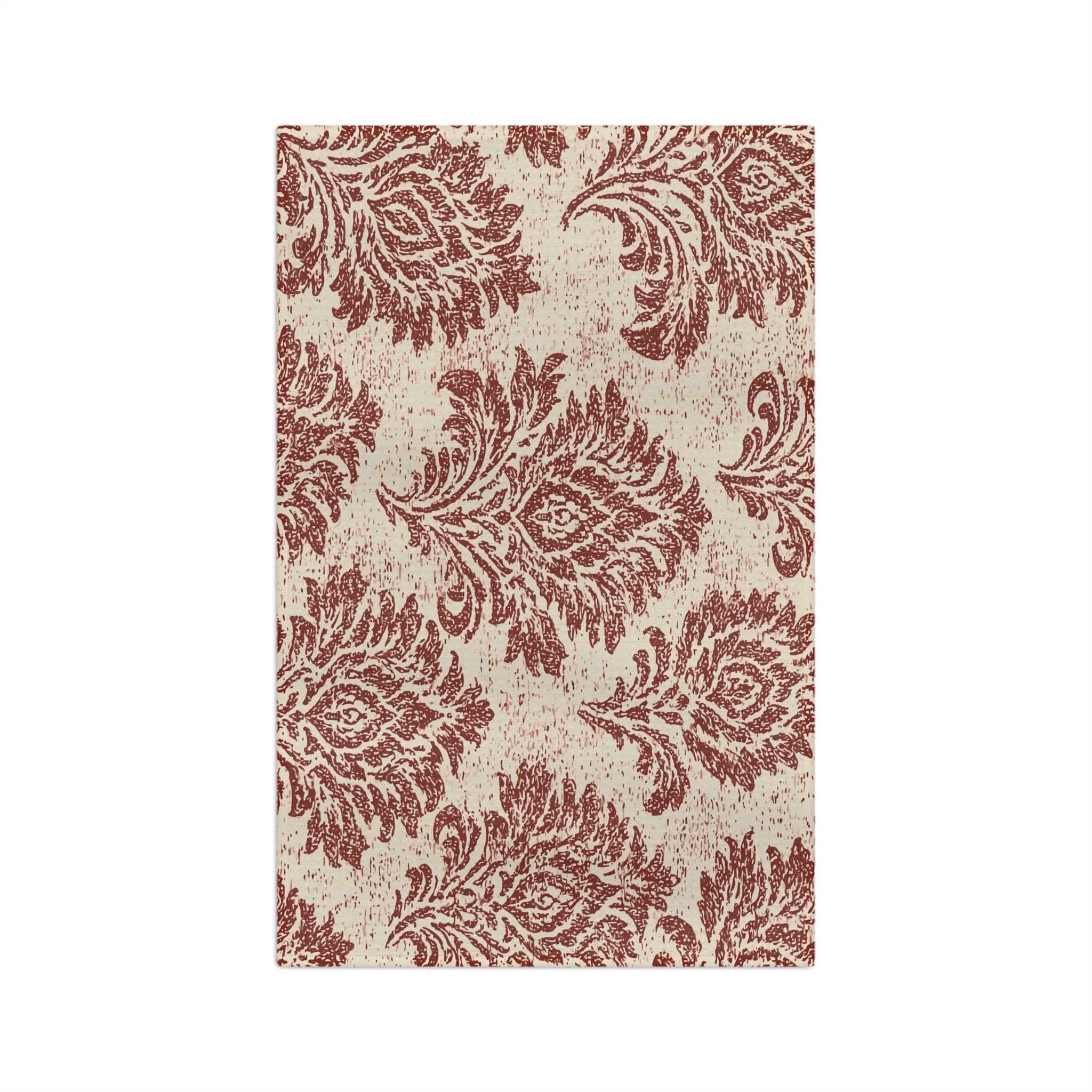Rust Damask Pattern Microfiber Tea Towel | Vintage Floral Kitchen Linen