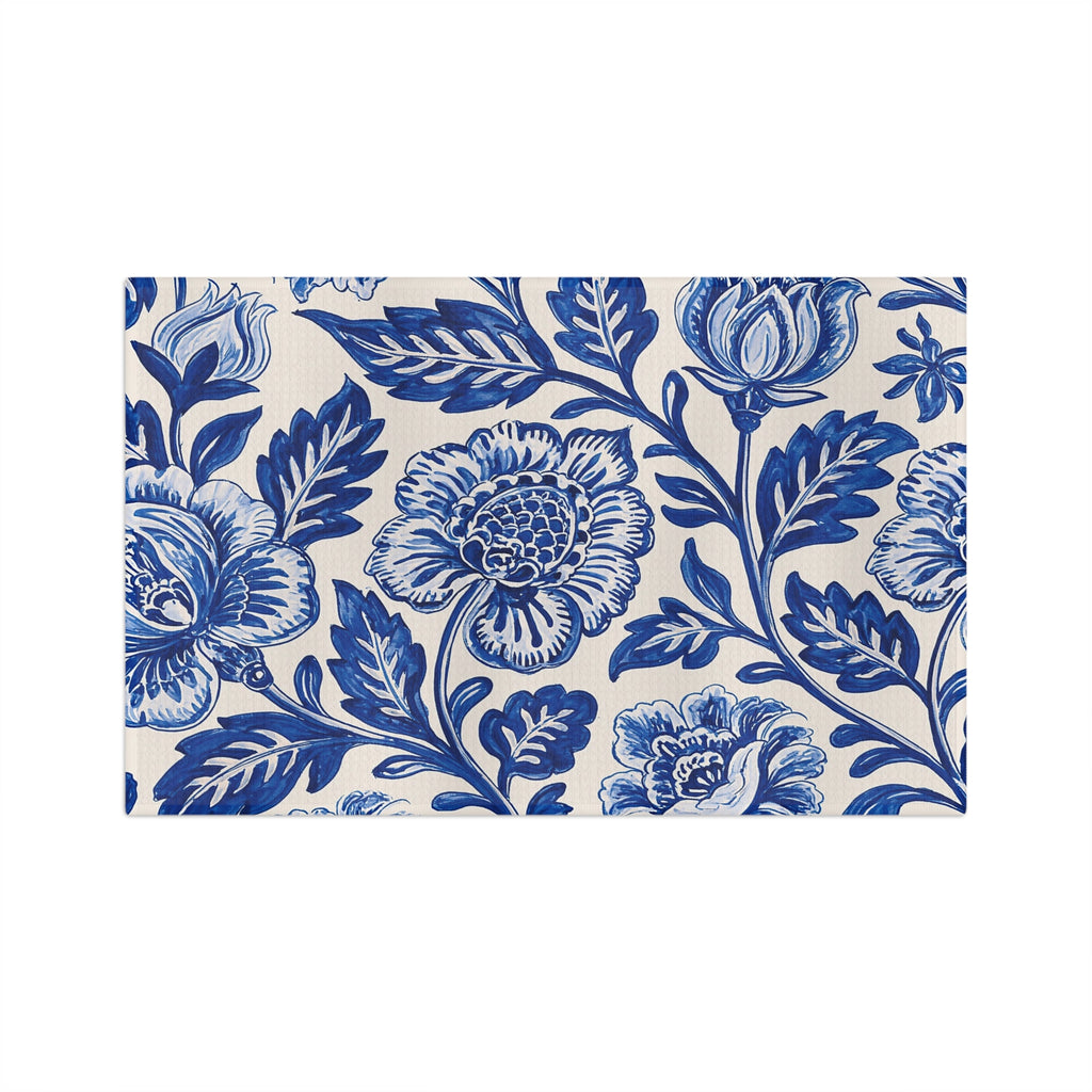 Blue Floral Pattern Microfiber Tea Towel | Delft Style Botanical Print