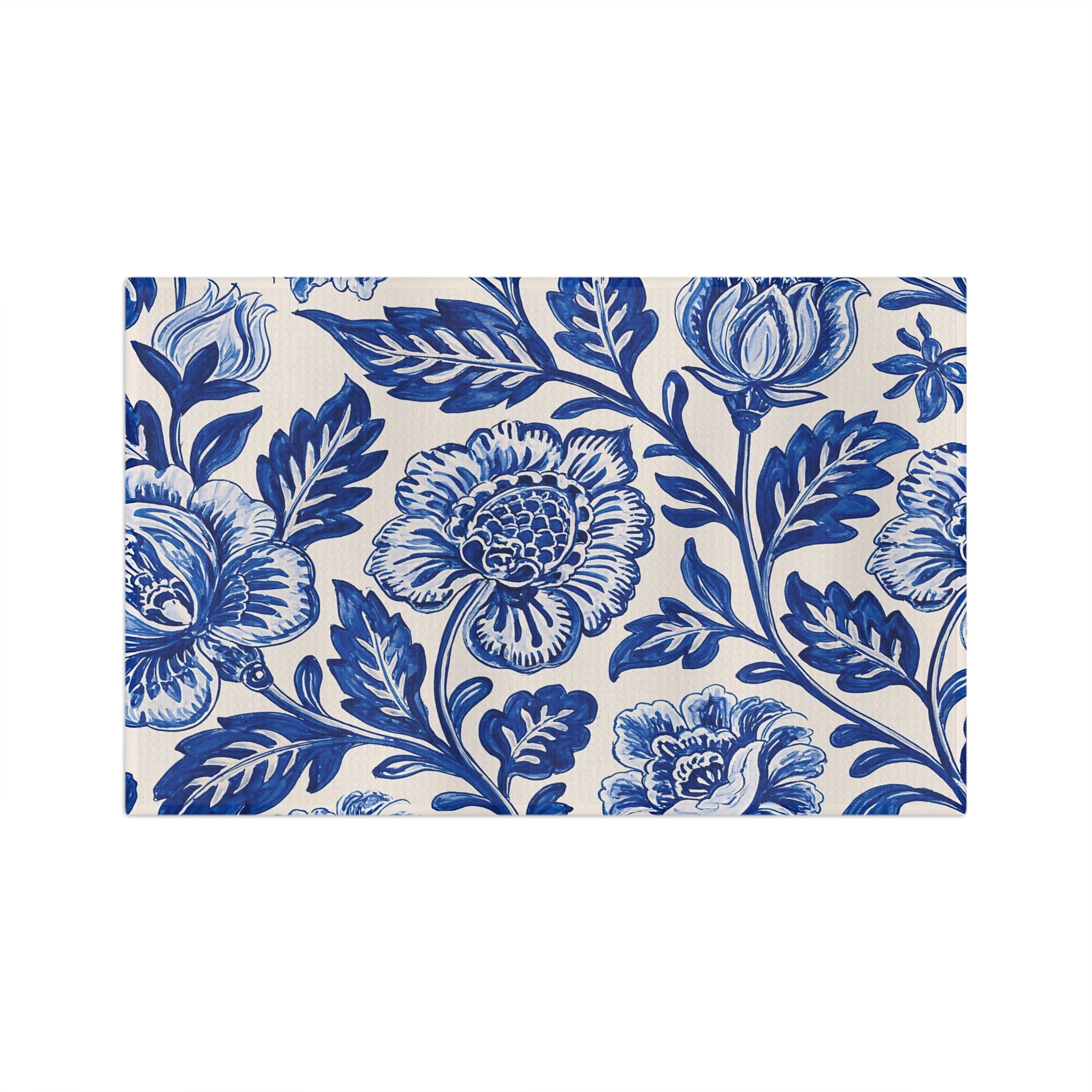 Blue Floral Pattern Microfiber Tea Towel | Delft Style Botanical Print