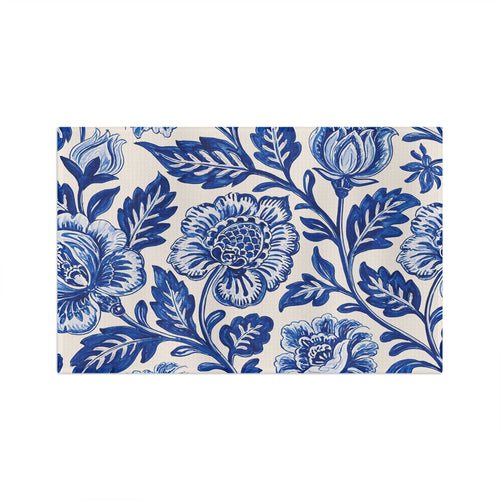 Blue Floral Pattern Microfiber Tea Towel | Delft Style Botanical Print