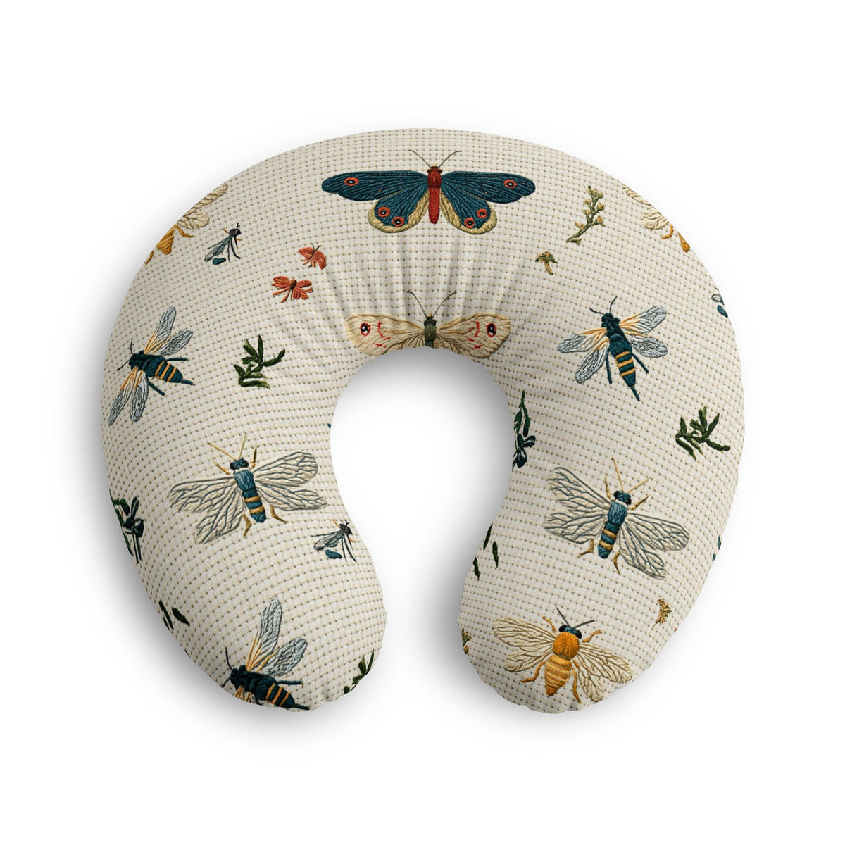 Vintage Moths and Bees Nursing Pillow Cover | Floral Insect Print