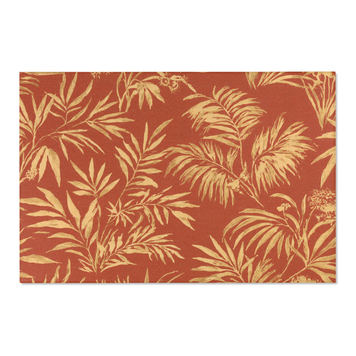Tropical Palm Leaf Area Rug | Rust and Beige Botanical Floor Mat