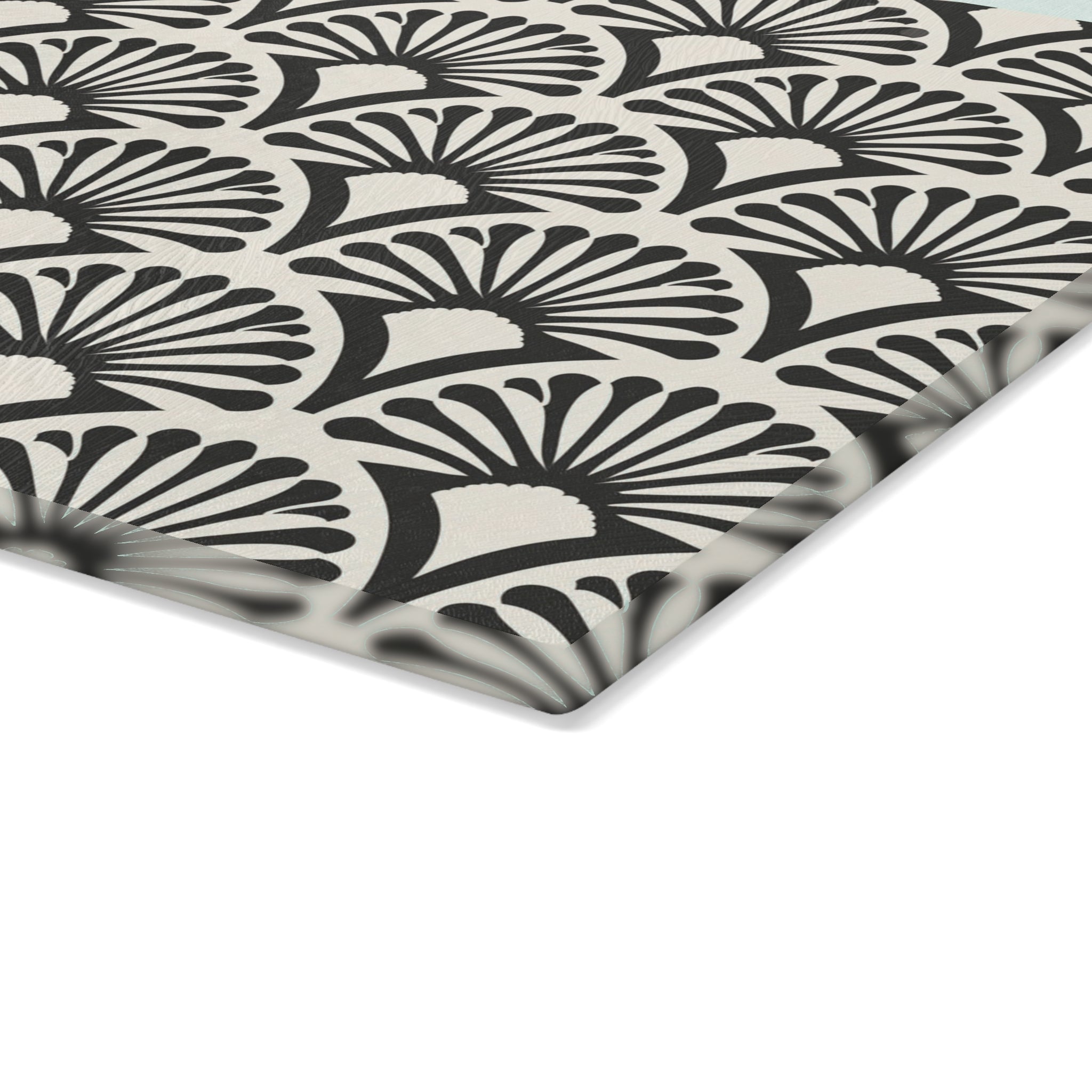 Art Deco Fan Pattern Glass Cutting Board | Black White Geometric Kitchen