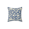 Blue Damask Pattern Faux Suede Square Pillow | Decorative Throw Pillow