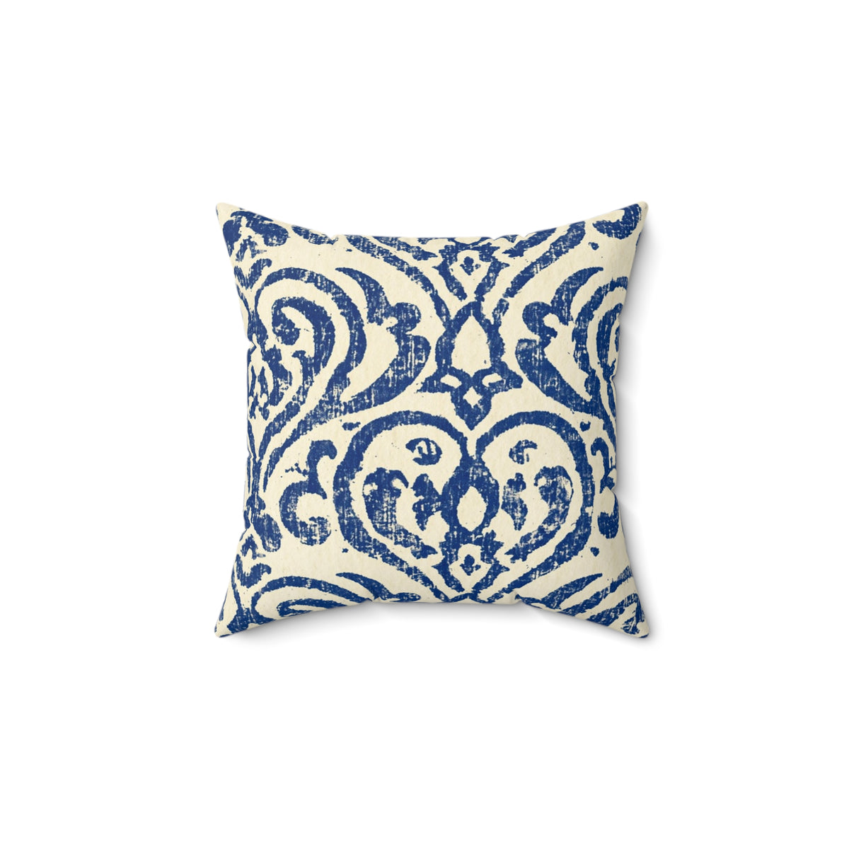 Blue Damask Pattern Faux Suede Square Pillow | Decorative Throw Pillow