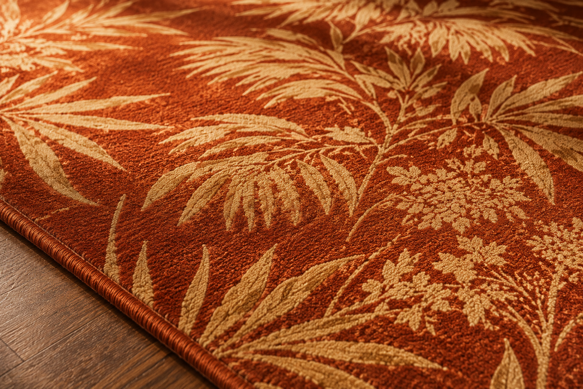 Terracotta Botanical Area Rug – Tropical Palm Leaf Rug, Rust & Beige Luxury Statement Rug, Vintage Inspired Home Decor, Multiple Sizes