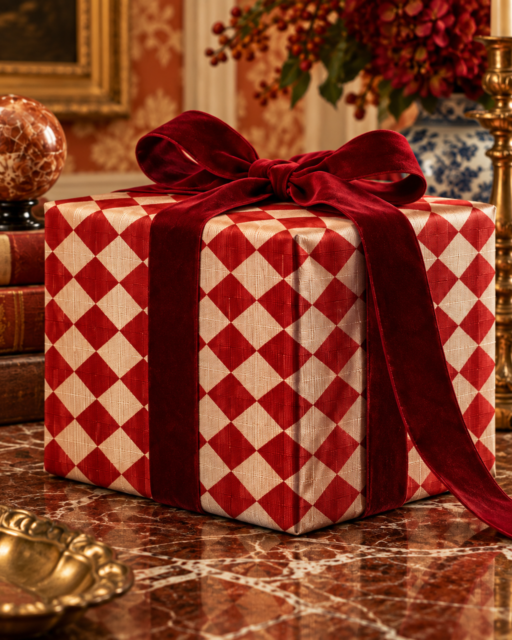 Red Diamond Harlequin Wrapping Paper Roll | Geometric Gift Wrap