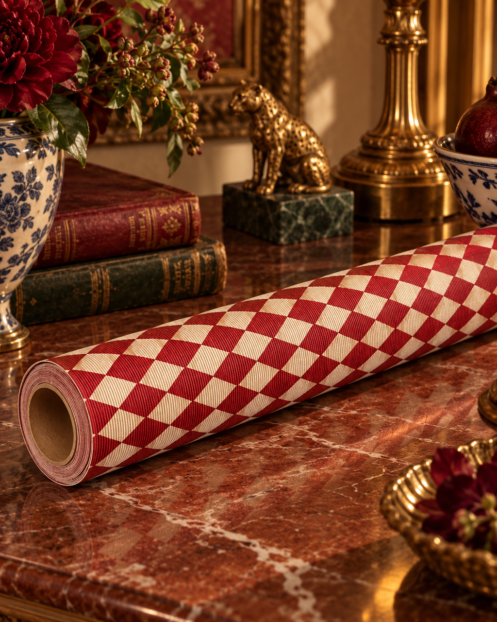 Red Diamond Harlequin Wrapping Paper Roll | Geometric Gift Wrap