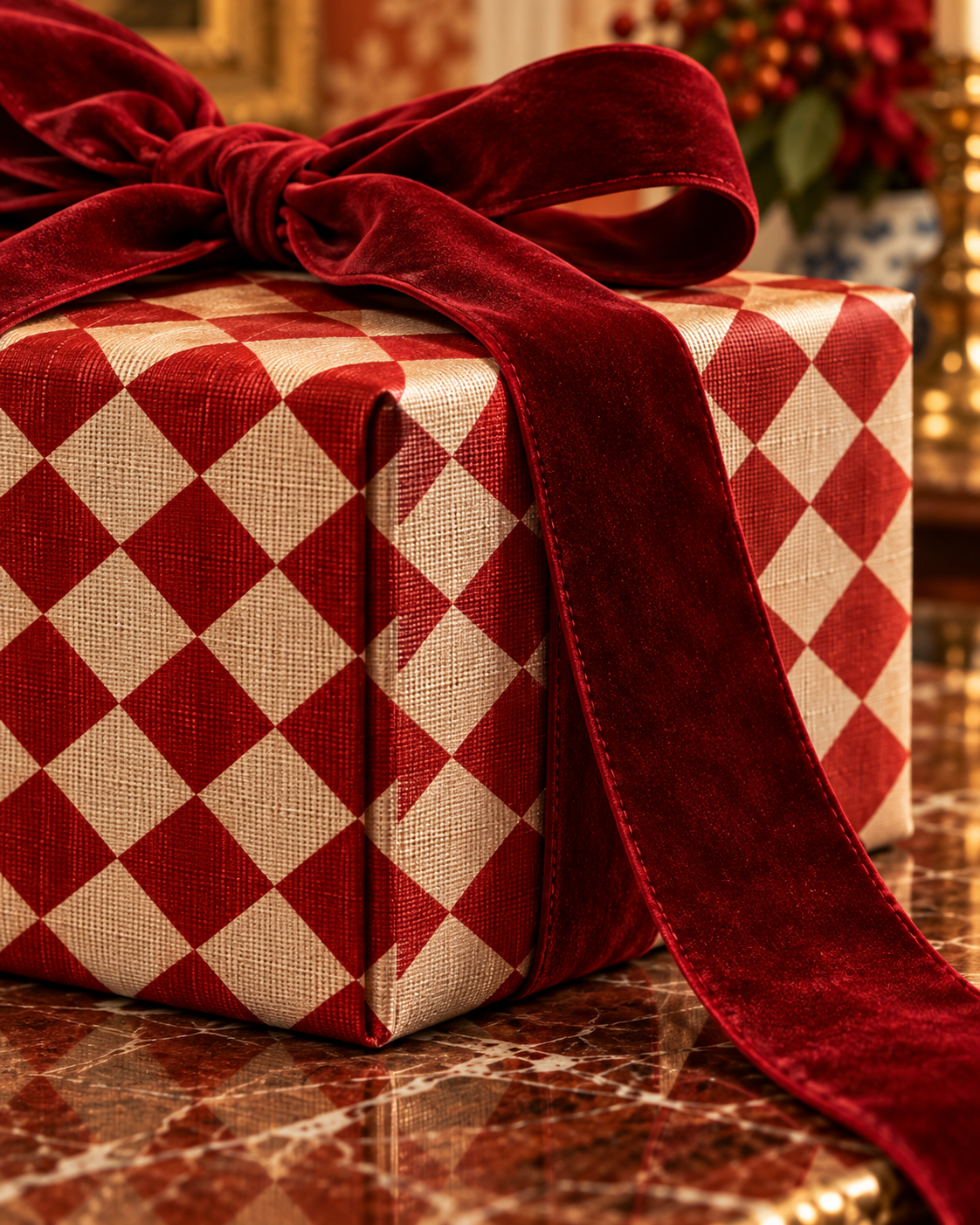 Red Diamond Harlequin Wrapping Paper Roll | Geometric Gift Wrap