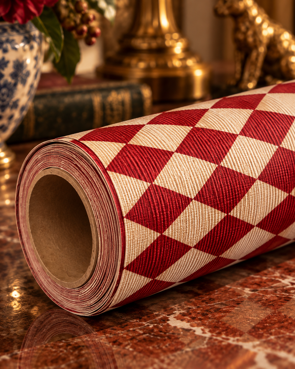 Red Diamond Harlequin Wrapping Paper Roll | Geometric Gift Wrap