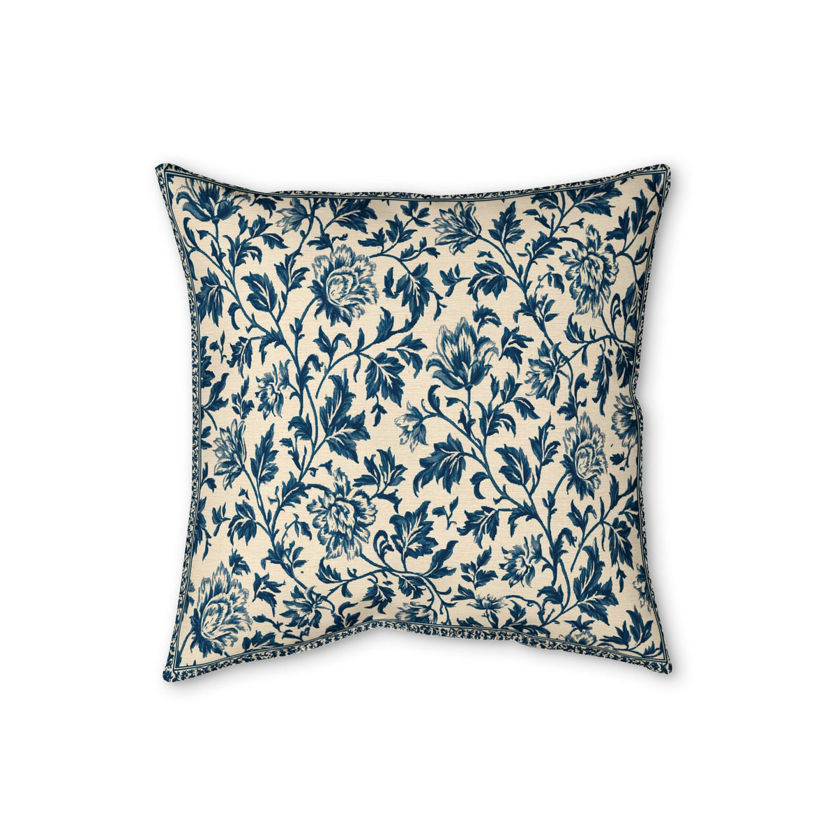 Blue Floral Vine Pillow | Faux Linen Decorative Throw Pillow