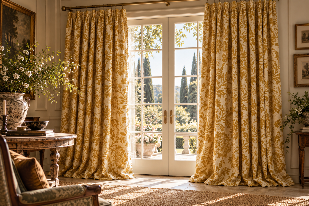 Amelia Chenille Curtains – Interlined Floral Pair, 104”W × 84”L