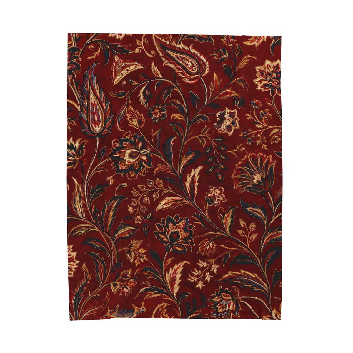 Red Floral Paisley Velveteen Plush Blanket | Vintage Botanical Throw