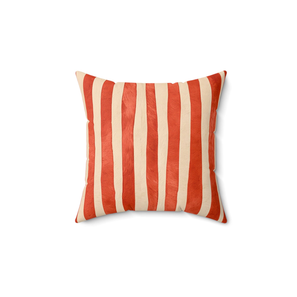 Red Striped Pattern Faux Suede Square Pillow | Coastal Rustic Throw Pillow