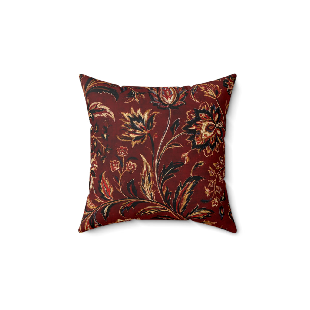 Vintage Floral Pattern Spun Polyester Square Pillow | Burgundy Botanical Throw Pillow