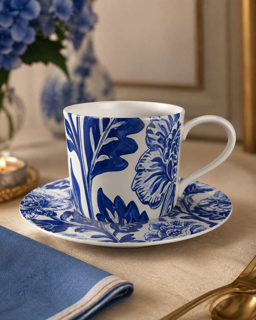 Cobalt Garden Cup and Saucer