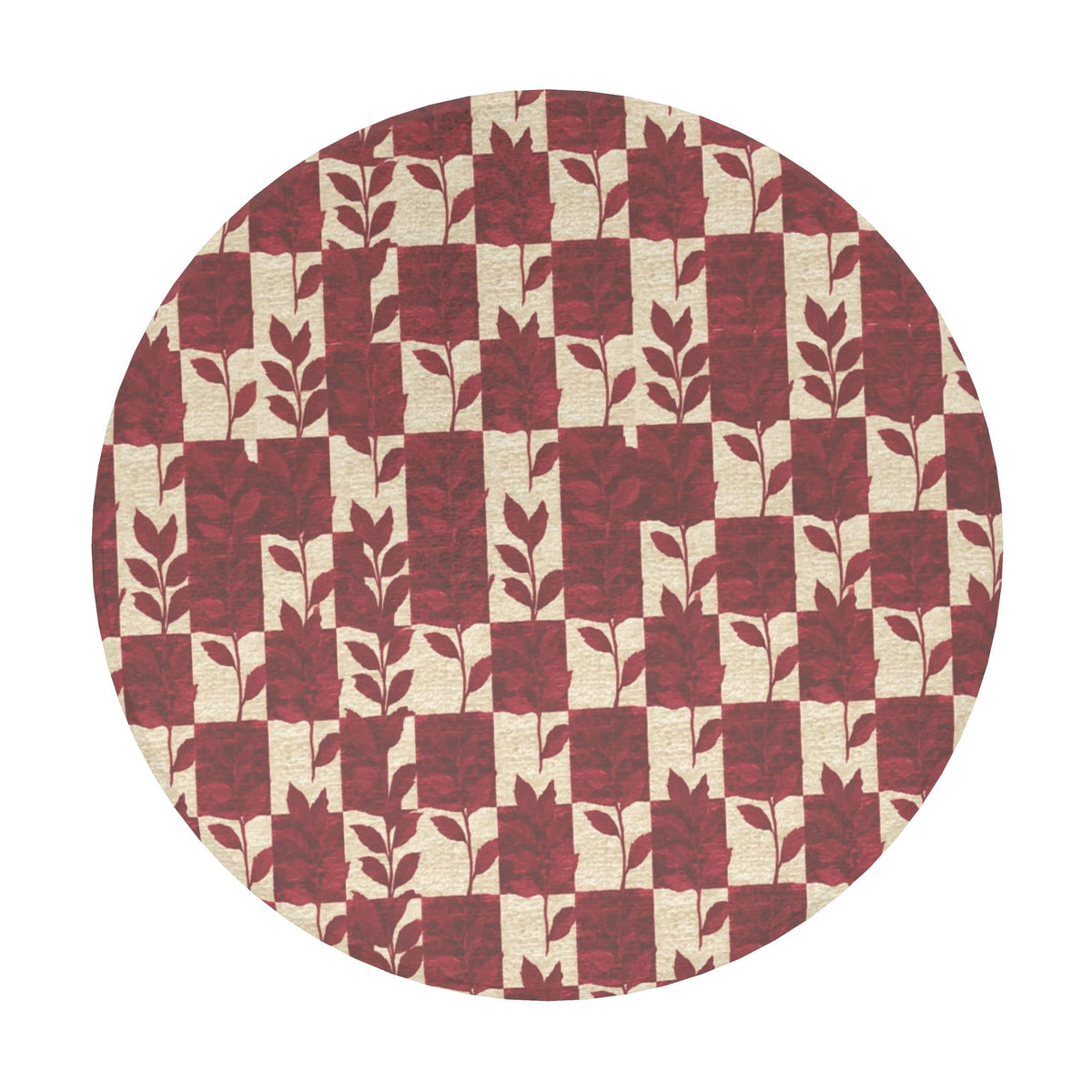 Red Botanical Ceramic Coaster | Vintage Checkerboard Drink Coaster